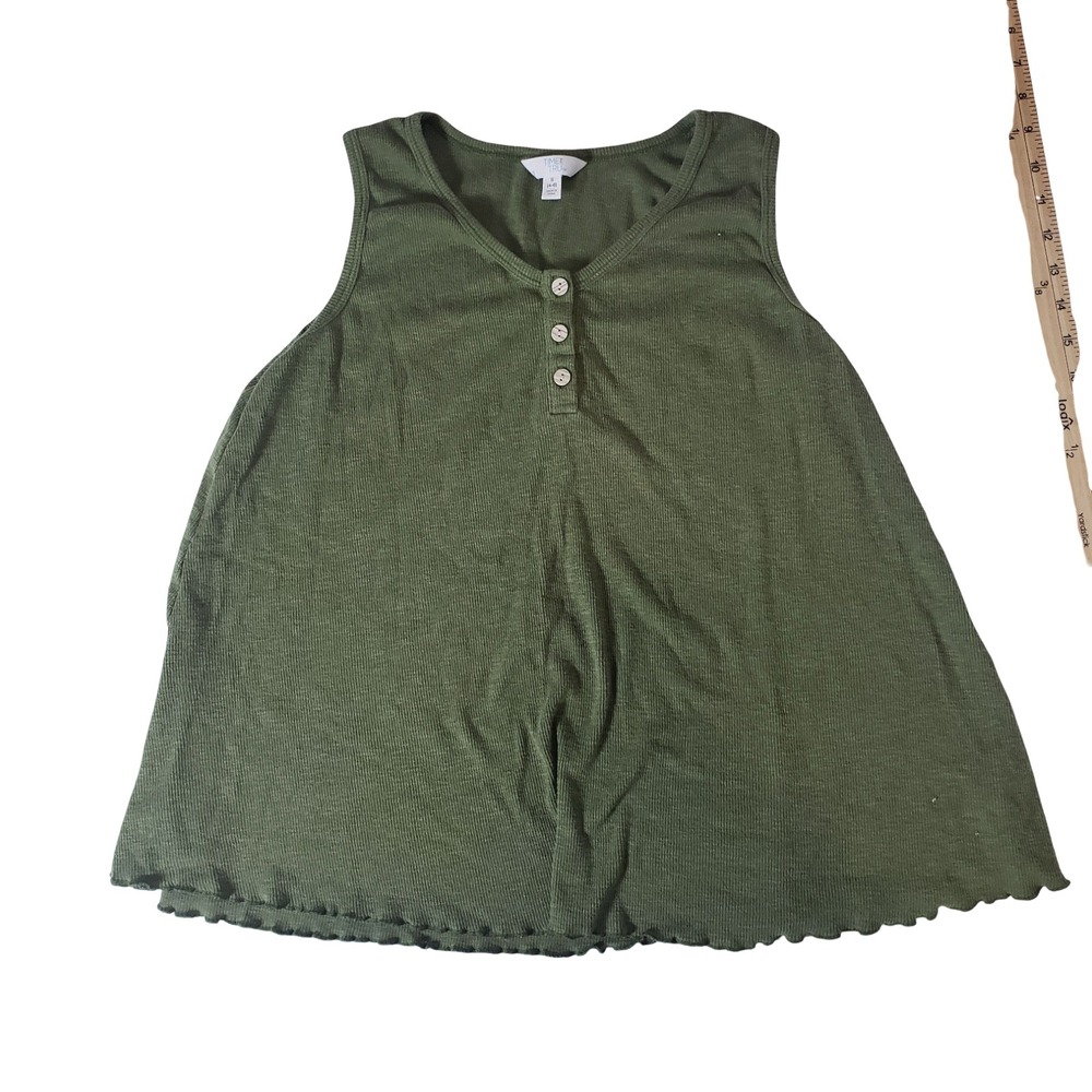 Time and Tru Womens Olive Green Ribbed‎ Henley Tank Top Hem Small 4-6